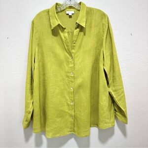 J. Jill Love Linen Lime Green 100% Linen Long Sleeve Button Down Shirt Womens L